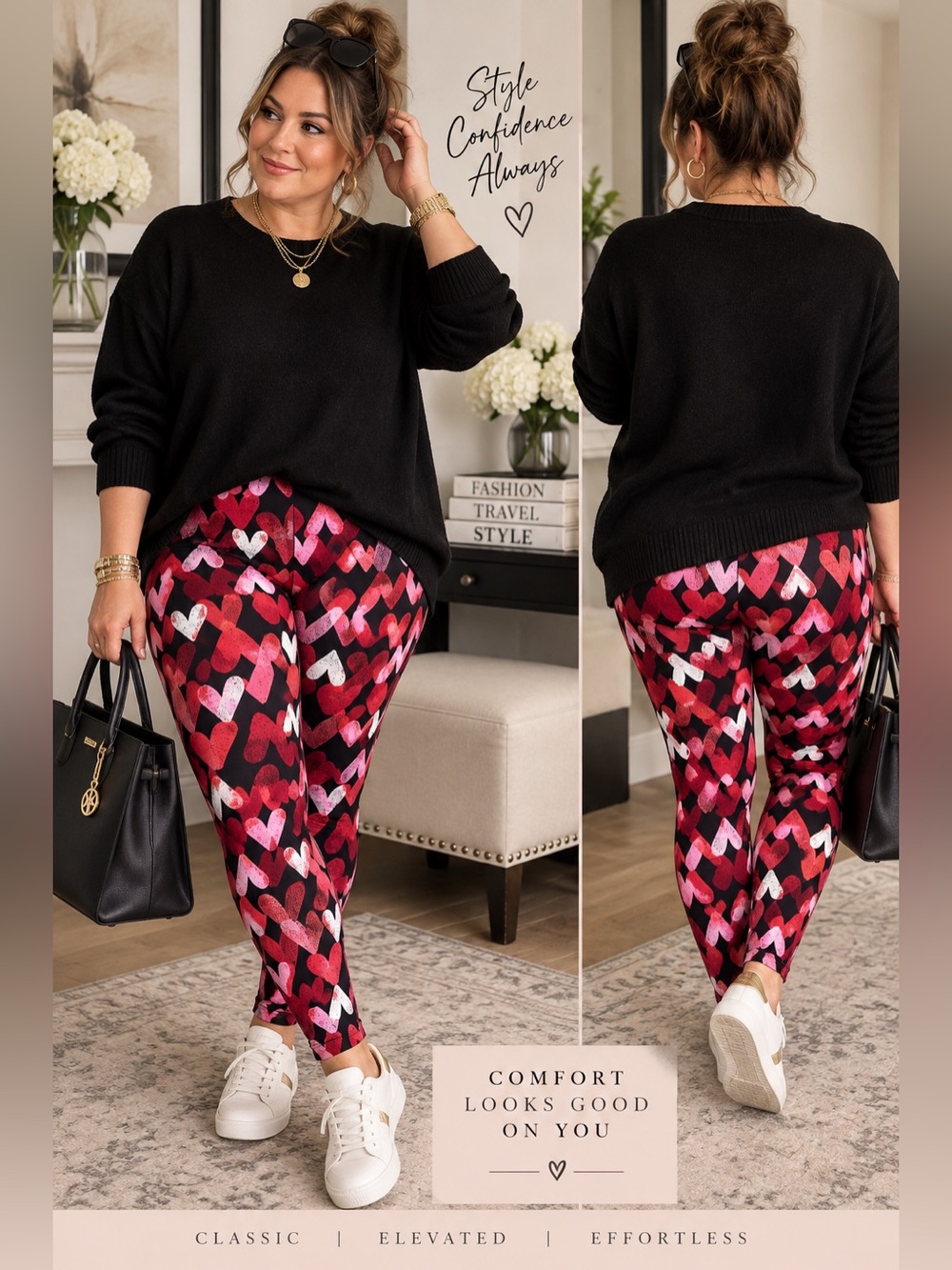 LULAROE Black Heart Leggings EUC
